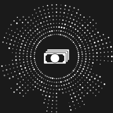 White Stacks paper money cash icon isolated on grey background. Money banknotes stacks. Bill currency. Abstract circle random dots. Vector Illustrationのイラスト素材