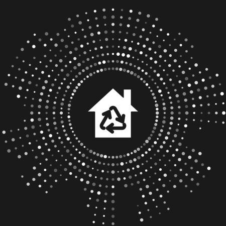White Eco House with recycling symbol icon isolated on grey background. Ecology home with recycle arrows. Abstract circle random dots. Vector Illustrationのイラスト素材