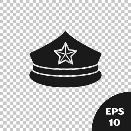 Black Police cap with cockade icon isolated on transparent background. Police hat sign. Vector Illustrationのイラスト素材