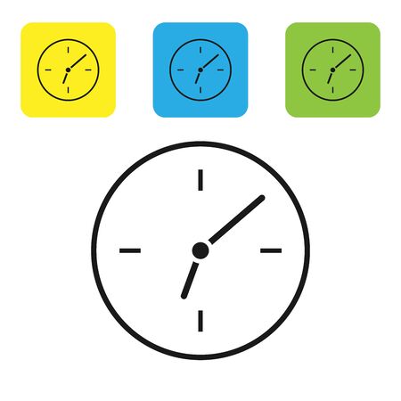 Black Clock icon isolated on white background. Time symbol. Set icons colorful square buttons. Vector Illustrationのイラスト素材
