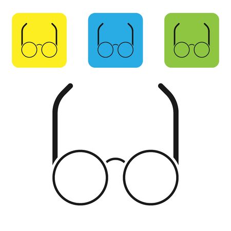 Black Glasses icon isolated on white background. Eyeglass frame symbol. Set icons colorful square buttons. Vector Illustrationのイラスト素材