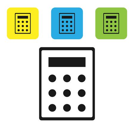 Black Calculator icon isolated on white background. Accounting symbol. Business calculations mathematics education and finance. Set icons colorful square buttons. Vector Illustrationのイラスト素材
