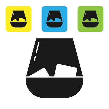 Black Glass of whiskey and ice cubes icon isolated on white background. Set icons colorful square buttons. Vector Illustrationのイラスト素材