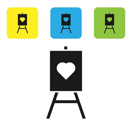 Black Wood easel or painting art boards with heart icon isolated on white background. Set icons colorful square buttons. Vector Illustrationのイラスト素材