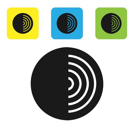 Black Earth structure icon isolated on white background. Geophysics concept with earth core and section layers earth. Set icons colorful square buttons. Vector Illustrationのイラスト素材