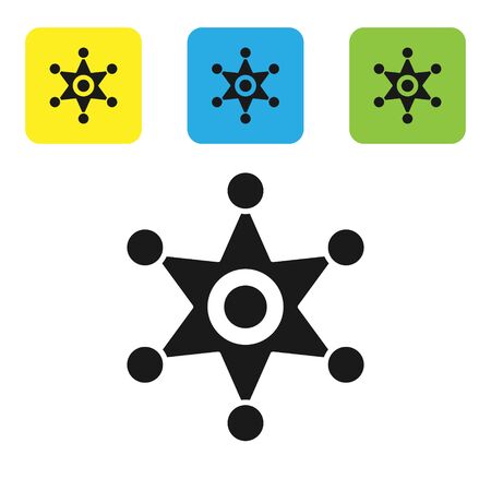 Black Hexagram sheriff icon isolated on white background. Police badge icon. Set icons colorful square buttons. Vector Illustrationのイラスト素材