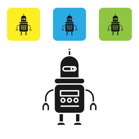 Black Robot icon isolated on white background. Set icons colorful square buttons. Vector Illustrationのイラスト素材