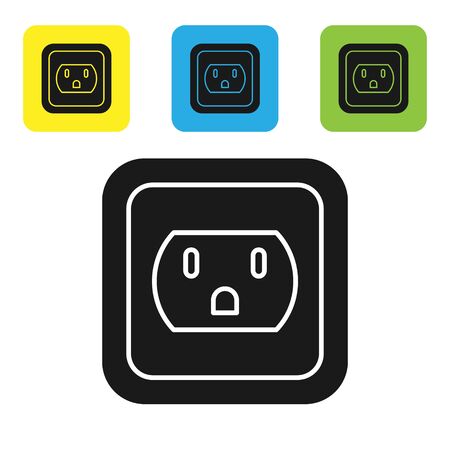 Black Electrical outlet in the USA icon isolated on white background. Power socket. Set icons colorful square buttons. Vector Illustrationのイラスト素材