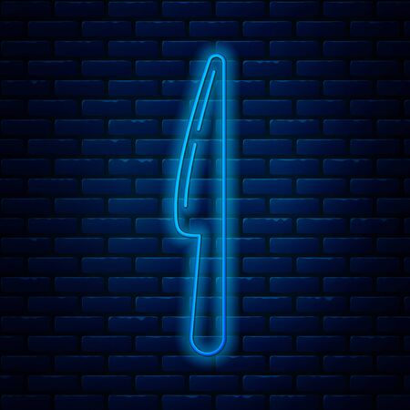 Glowing neon line Knife icon isolated on brick wall background. Cutlery symbol. Vector Illustrationのイラスト素材