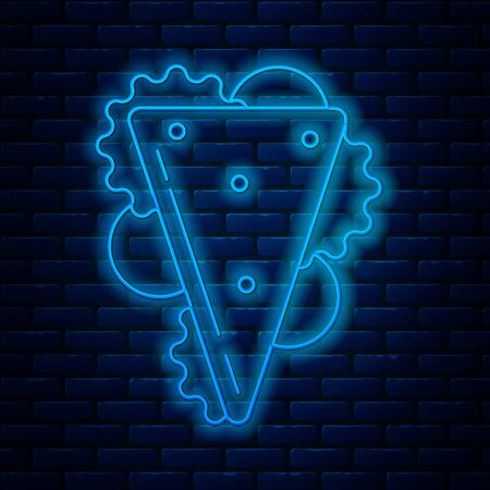 Glowing neon line Sandwich icon isolated on brick wall background. Hamburger icon. Burger food symbol. Cheeseburger sign. Street fast food menu. Vector Illustrationのイラスト素材