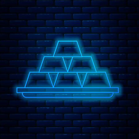 Glowing neon line Gold bars icon isolated on brick wall background. Banking business concept. Vector Illustrationのイラスト素材