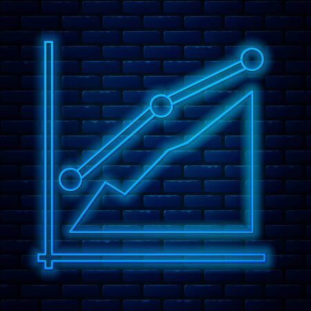 Glowing neon line Pie chart infographic icon isolated on brick wall background. Diagram chart sign. Vector Illustrationのイラスト素材
