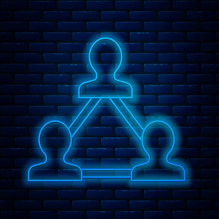 Glowing neon line Project team base icon isolated on brick wall background. Business analysis and planning, consulting, team work, project management. Developers. Vector Illustrationのイラスト素材