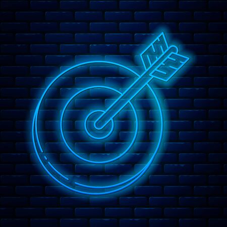 Glowing neon line Target icon isolated on brick wall background. Investment target icon. Successful business concept. Cash or Money sign. Vector Illustrationのイラスト素材