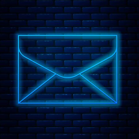 Glowing neon line Envelope icon isolated on brick wall background. Email message letter symbol. Vector Illustrationのイラスト素材