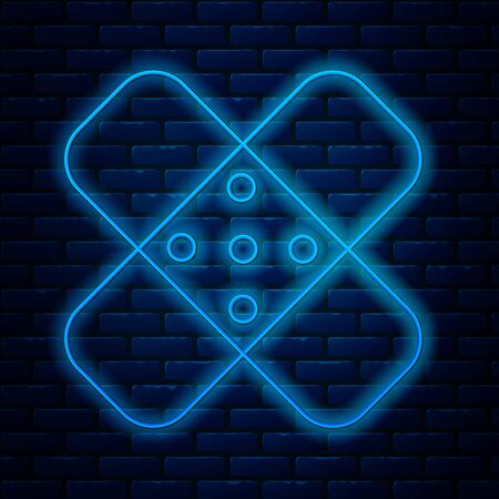 Glowing neon line Crossed bandage plaster icon isolated on brick wall background. Medical plaster, adhesive bandage, flexible fabric bandage. Vector Illustrationのイラスト素材