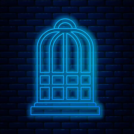 Glowing neon line Cage for birds icon isolated on brick wall background. Vector Illustrationのイラスト素材
