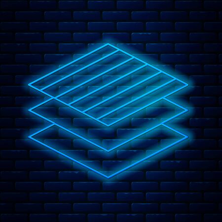 Glowing neon line Textile fabric roll icon isolated on brick wall background. Roll, mat, rug, cloth, carpet or paper roll icon. Vector Illustrationのイラスト素材