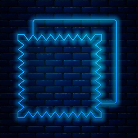 Glowing neon line Textile fabric roll icon isolated on brick wall background. Roll, mat, rug, cloth, carpet or paper roll icon. Vector Illustrationのイラスト素材
