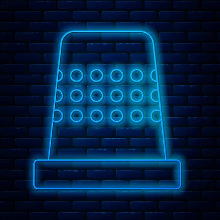 Glowing neon line Thimble for sewing icon isolated on brick wall background. Vector Illustrationのイラスト素材