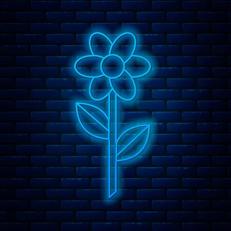 Glowing neon line Flower icon isolated on brick wall background. Vector Illustrationのイラスト素材
