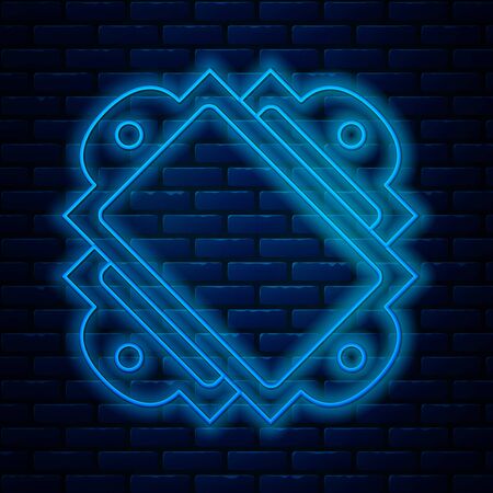 Glowing neon line Ticket icon isolated on brick wall background. Amusement park. Vector Illustrationのイラスト素材