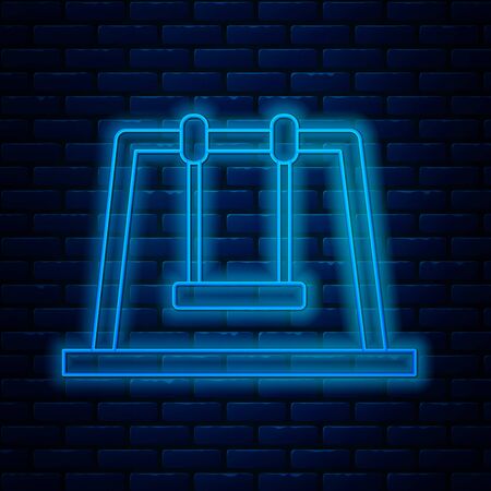 Glowing neon line Swing icon isolated on brick wall background. Playground symbol. Vector Illustrationのイラスト素材