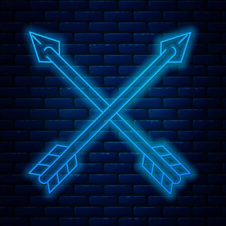 Glowing neon line Crossed arrows icon isolated on brick wall background. Vector Illustrationのイラスト素材