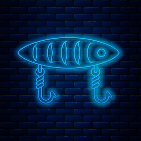 Glowing neon line Fishing lure icon isolated on brick wall background. Fishing tackle. Vector Illustrationのイラスト素材