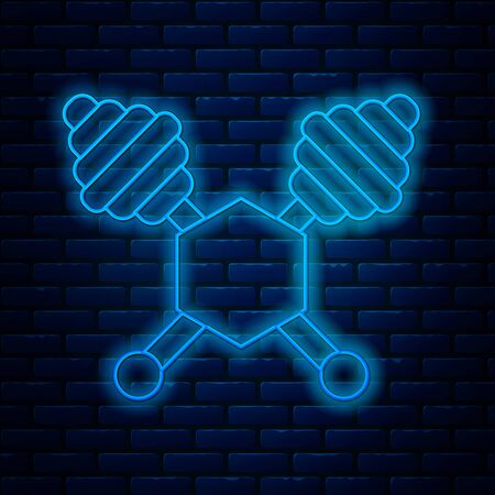 Glowing neon line Honey dipper stick icon isolated on brick wall background. Honey ladle. Vector Illustrationのイラスト素材