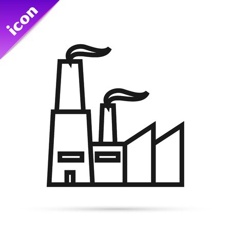 Black line Factory icon isolated on white background. Industrial building. Vector Illustrationのイラスト素材