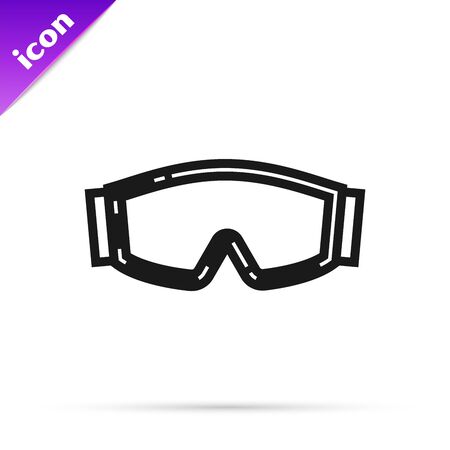 Black line Ski goggles icon isolated on white background. Extreme sport. Sport equipment. Vector Illustrationのイラスト素材