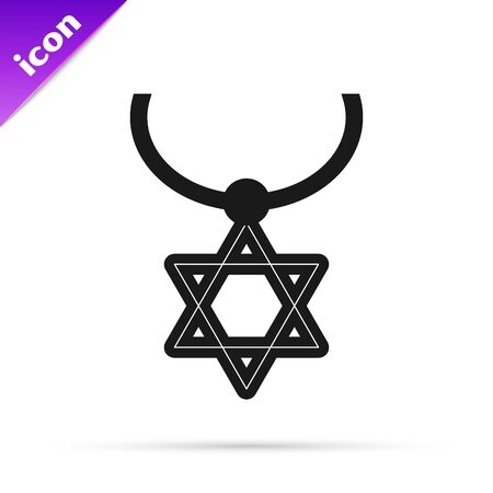 Black line Star of David necklace on chain icon isolated on white background. Jewish religion symbol. Symbol of Israel. Jewellery and accessory. Vector Illustrationのイラスト素材