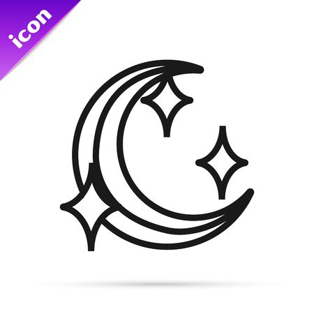 Black line Moon and stars icon isolated on white background. Vector Illustrationのイラスト素材