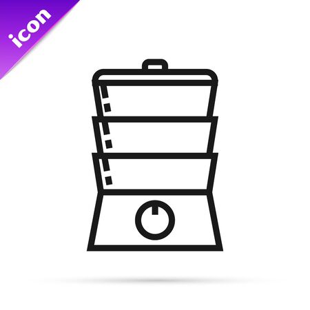 Black line Double boiler icon isolated on white background. Vector Illustrationのイラスト素材