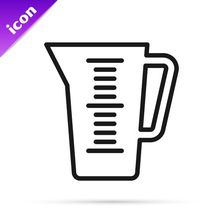 Black line Measuring cup to measure dry and liquid food icon isolated on white background. Plastic graduated beaker with handle. Vector Illustrationのイラスト素材