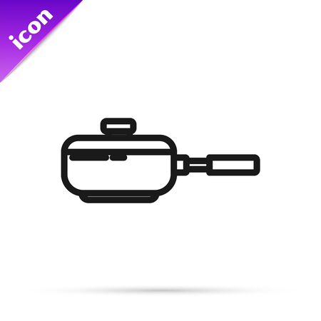 Black line Frying pan icon isolated on white background. Fry or roast food symbol. Vector Illustrationのイラスト素材