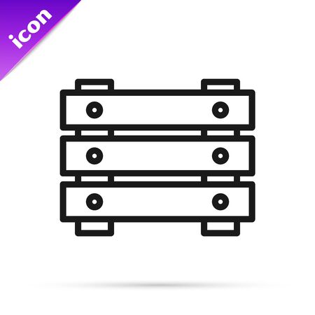Black line Military ammunition box with some ammo bullets icon isolated on white background. Vector Illustrationのイラスト素材