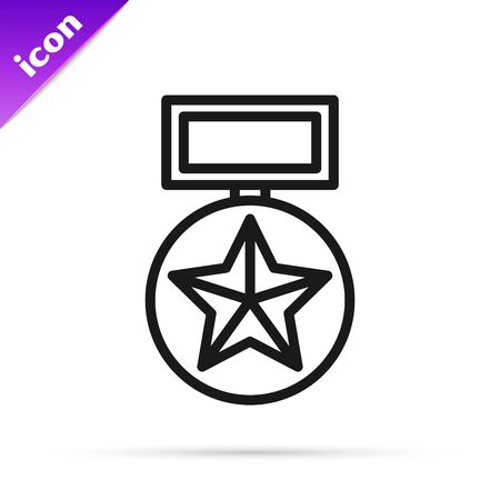 Black line Military reward medal icon isolated on white background. Army sign. Vector Illustrationのイラスト素材