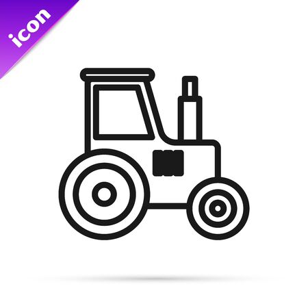 Black line Tractor icon isolated on white background. Vector Illustrationのイラスト素材