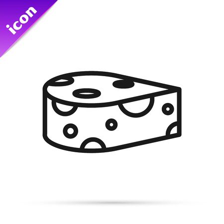 Black line Cheese icon isolated on white background. Vector Illustrationのイラスト素材