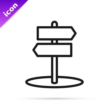 Black line Road traffic sign. Signpost icon isolated on white background. Pointer symbol. Isolated street information sign. Direction sign. Vector Illustrationのイラスト素材