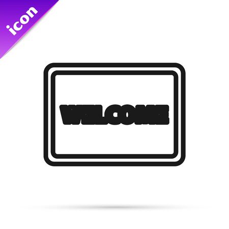 Black line Doormat with the text Welcome icon isolated on white background. Welcome mat sign. Vector Illustrationのイラスト素材
