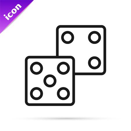 Black line Game dice icon isolated on white background. Casino gambling. Vector Illustrationのイラスト素材