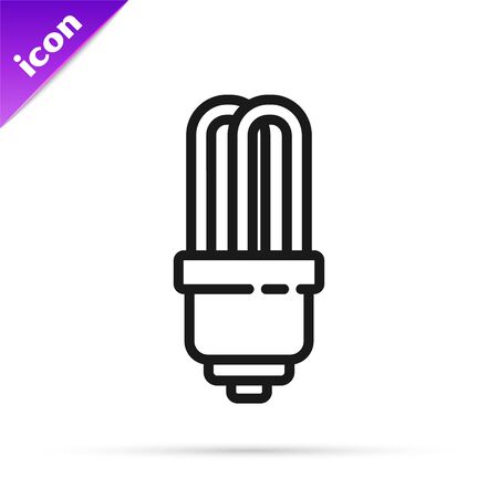 Black line LED light bulb icon isolated on white background. Economical LED illuminated lightbulb. Save energy lamp. Vector Illustrationのイラスト素材