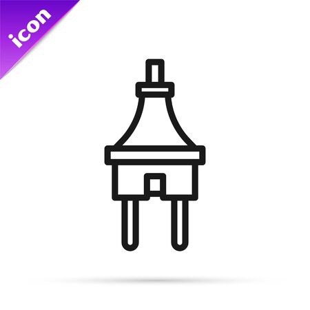 Black line Electric plug icon isolated on white background. Concept of connection and disconnection of the electricity. Vector Illustrationのイラスト素材