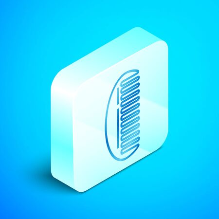 Isometric line Hairbrush icon isolated on blue background. Comb hair sign. Barber symbol. Silver square button. Vector Illustrationのイラスト素材