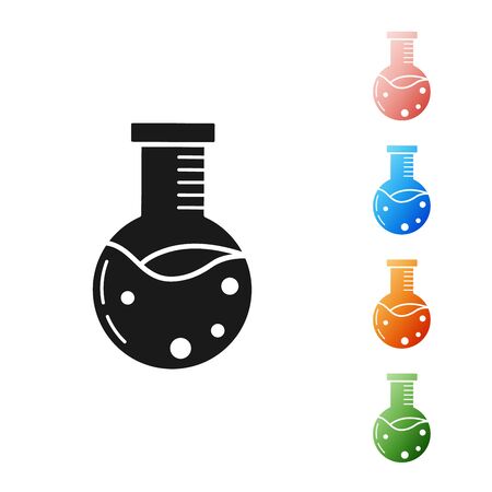 Black Test tube and flask chemical laboratory test icon isolated on white background. Laboratory glassware sign. Set icons colorful. Vector Illustrationのイラスト素材