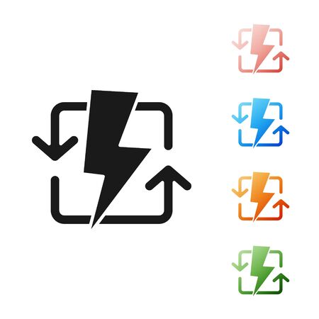 Black Recharging icon isolated on white background. Electric energy sign. Set icons colorful. Vector Illustrationのイラスト素材