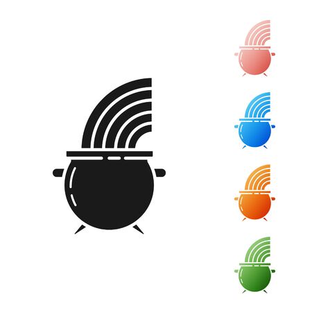 Black Witch cauldron and rainbow icon isolated on white background. Happy Saint Patricks day. Set icons colorful. Vector Illustrationのイラスト素材